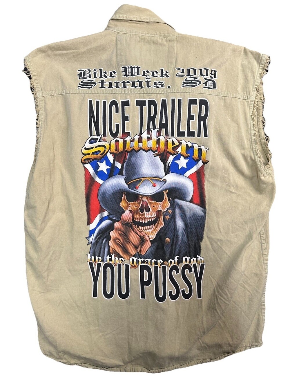 2009 Sturgis SD Bike Week Sleeveless Button Up Shirt XL Skull Biker Graphic